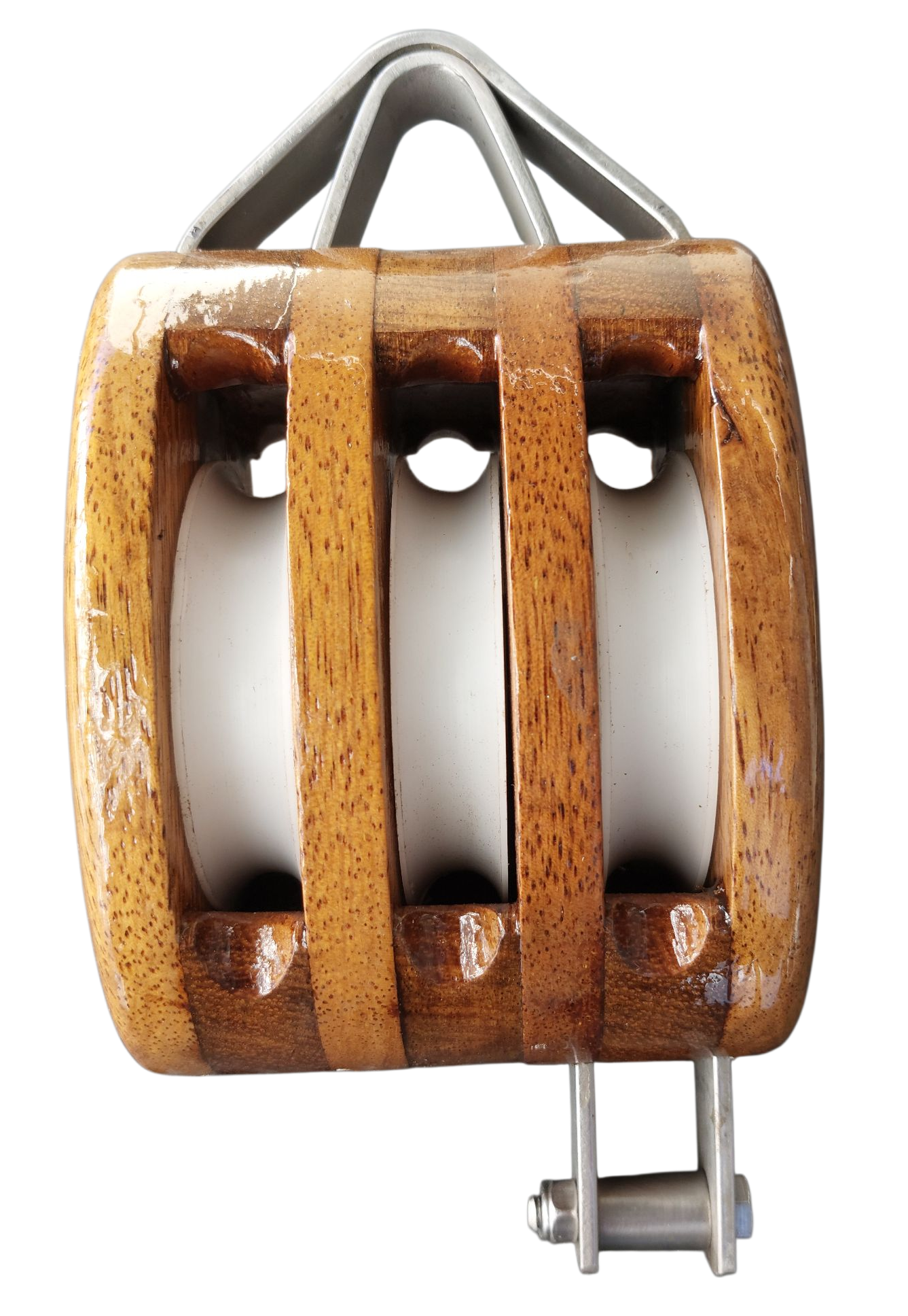 LARGE TRIPLE BINDING BLOCK with PLAIN SOLID BEARING SHEAVES and BECKET